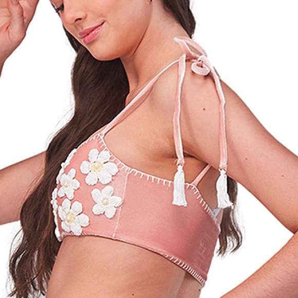 New Capittana x Free People Mafer S M L XL Pink Crochet Daisy Bandeau Bikini Top - Picture 4 of 16